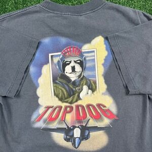 Vintage Big Dogs T-Shirt Men's L Grey Top Dog Maverick Top Gun Parody Cotton 90s